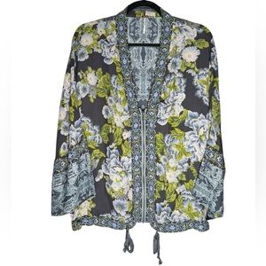 Free People Wildflower Cinched Kimono Jacket top Womens size Small Floral Zip